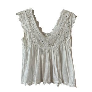 Lucky Brand sleeveless boho eyelet lace flowy top v-neck white small